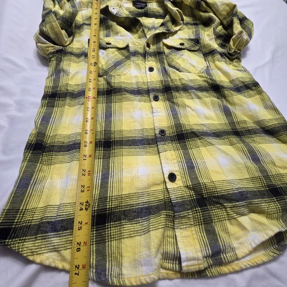 Burton Brighton Flannel Shirt Yellow Black Plaid Organic Cotton Small S - Picture 9 of 9
